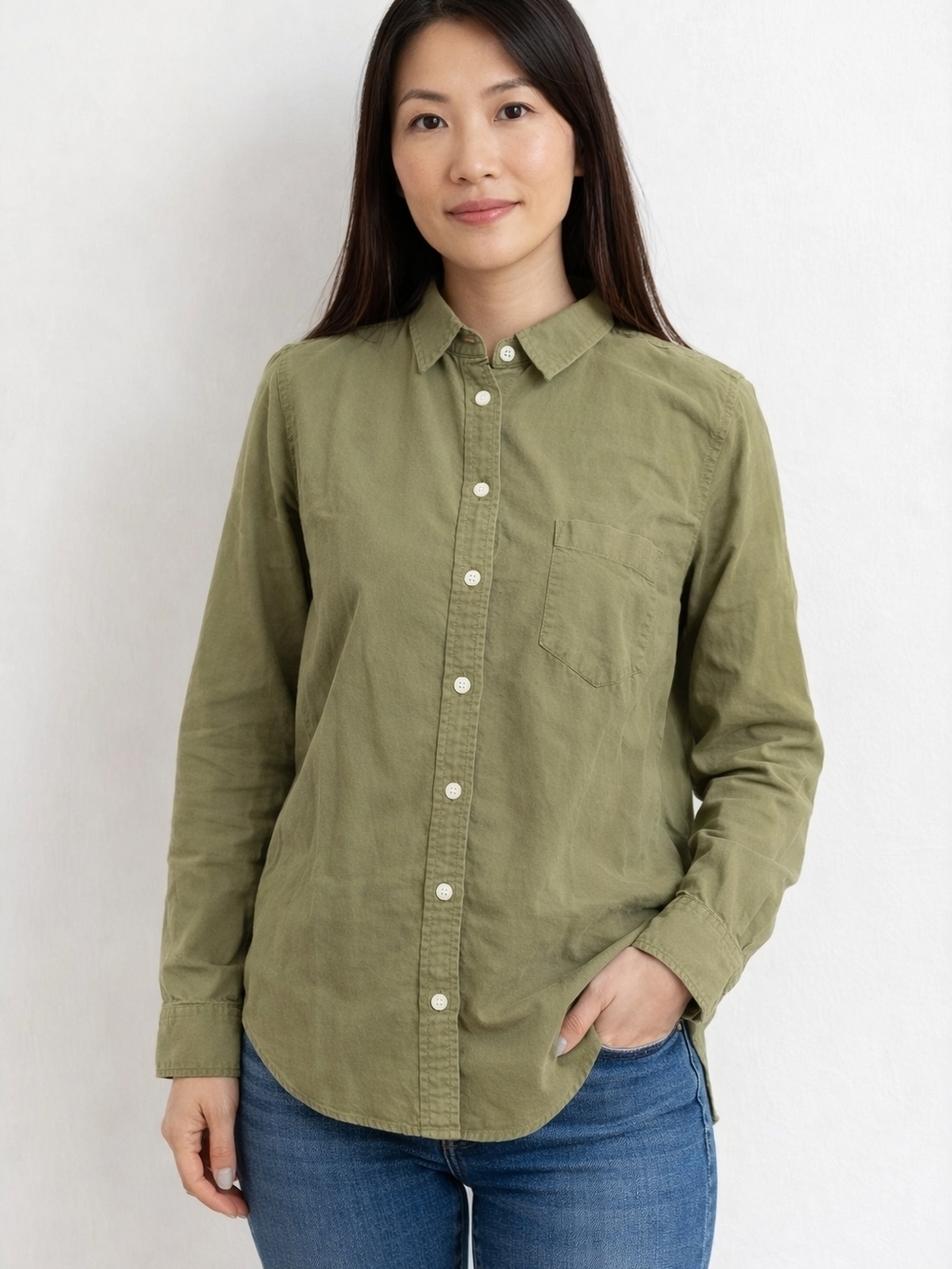 J. Crew Olive Green Button-Front Shirt Women's Size S Casual Classic